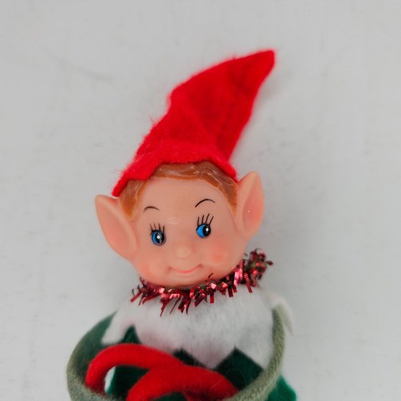 Vintage Knee Hugger Pixie Elf Rubber Face Long Legs Christmas Decor - Picture 2 of 8